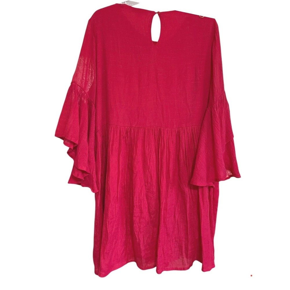Umgee Red Embroidered Floral Bell Sleeve Tunic Top 2XL Cottagecore Whimsigoth - Picture 2 of 9